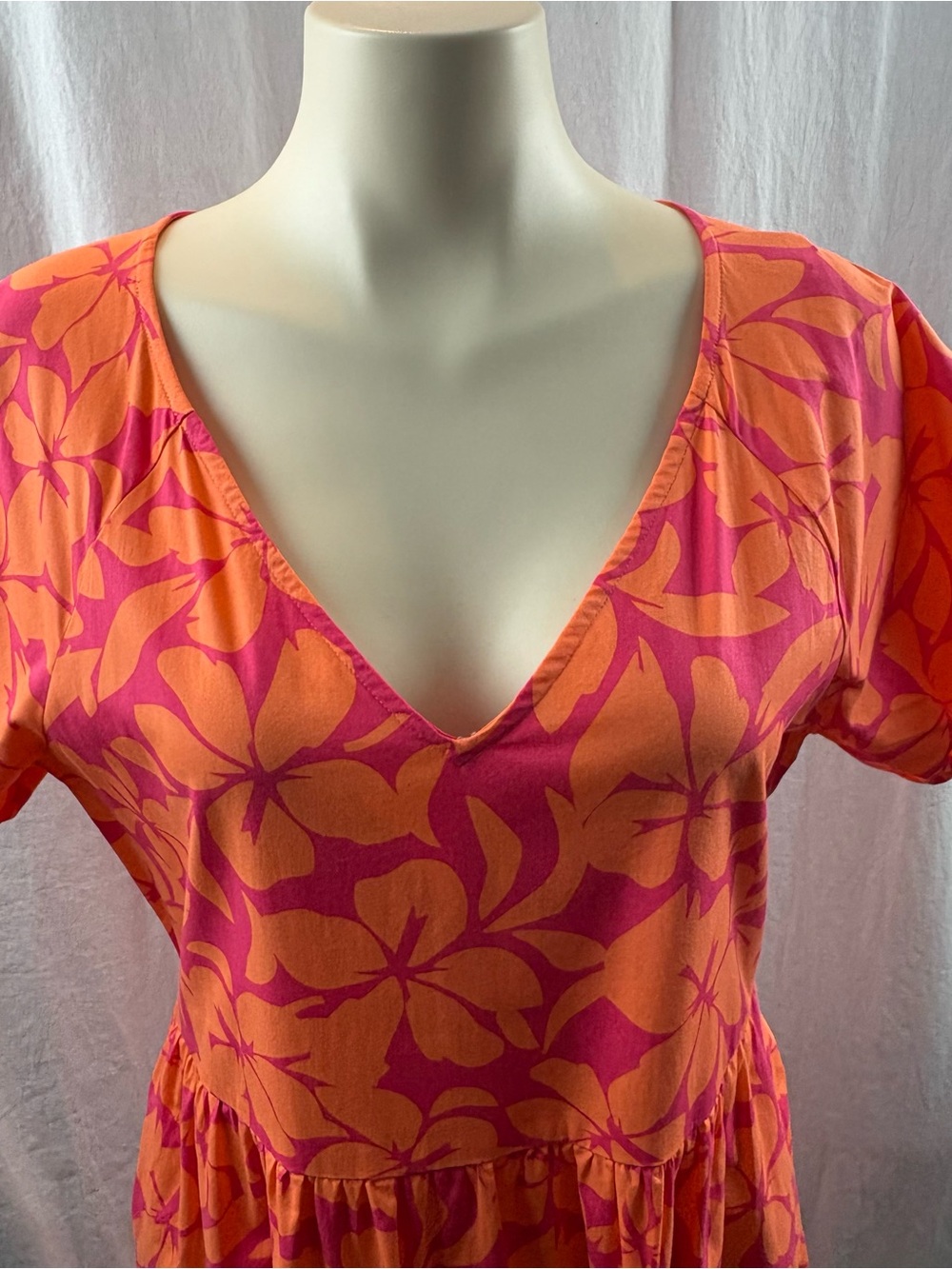 J. Crew Boho Floral Tiered Midi Dress Orange Pink Puff Sleeve 6 - Picture 7 of 10